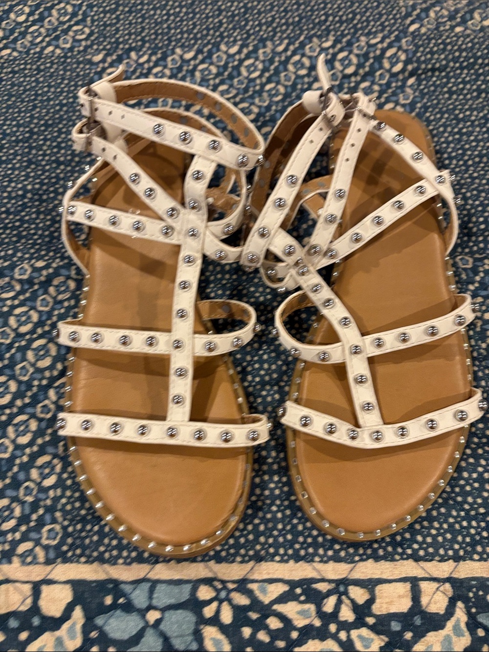 Forever Young White Studded Gladiator Sandals for Women